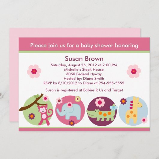 Lollipop Jungle Animals Kinderdusche Einladung (Vorne/Hinten)