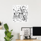 Lollipop Man rudert ein Boot in den Überschwemmung Poster (Heimbüro)