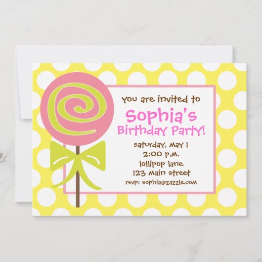 Lollipop Polka Dot Einladung (Vorderseite)