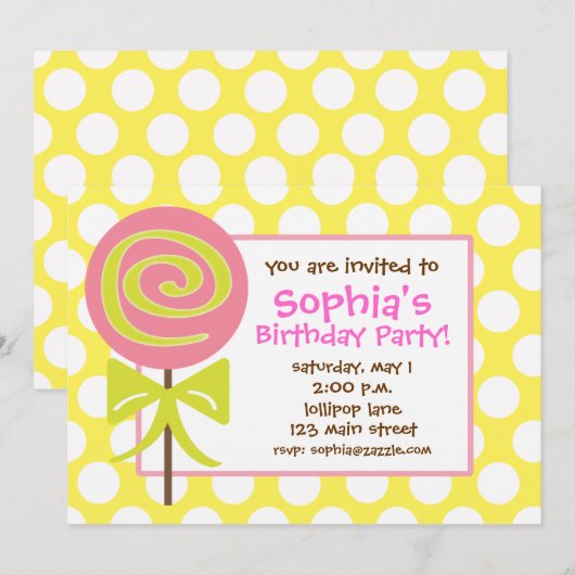 Lollipop Polka Dot Einladung (Vorne/Hinten)