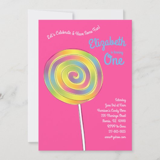 Lollipop Rainbow Candy Kids 1st Birthday Party Einladung (Vorderseite)
