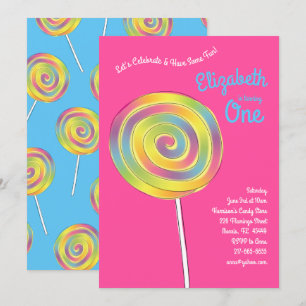 Lollipop Rainbow Candy Kids 1st Birthday Party Einladung