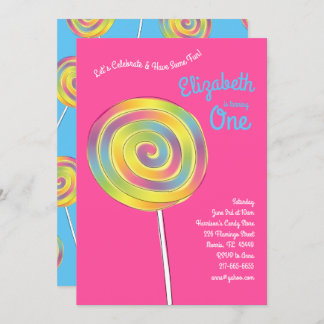 Lollipop Rainbow Candy Kids 1st Birthday Party Einladung
