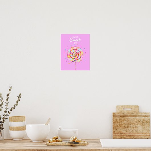 Lollipop Sweet Candy Illustration Pink Poster (Küche)