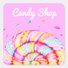 Lollipop Sweet Candy Shop Illustration Homemade Quadratischer Aufkleber