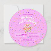 Lollipop Two Sweet Candy Caramel Drops Pink Einladung (Rückseite)