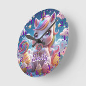 Lollipop Unicorn Wall Clock - bearbeitbarer Name Runde Wanduhr (Winkel)