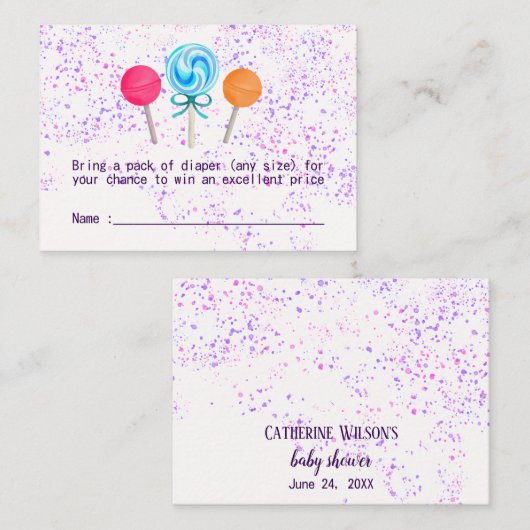 Lollipops Candy Land Babydusche Windelwanne Begleitkarte (Vorne/Hinten)