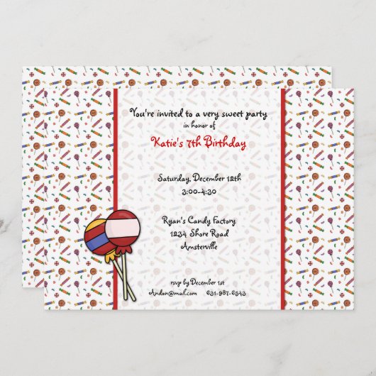 Lollipops Einladung (Vorne/Hinten)