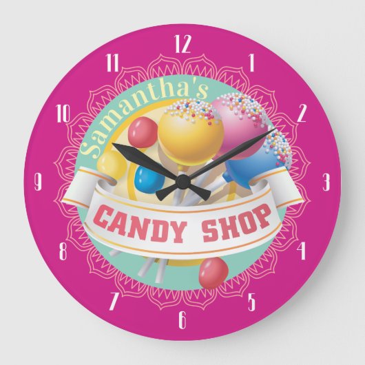 Lollipops-Geleebohnen aus personalisiertem Süßware Große Wanduhr (Vorderseite)