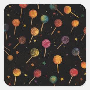 Lollipops in Space - Regenbogenstars Galaxy Black Quadratischer Aufkleber