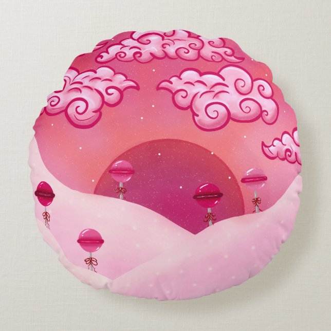 Lollipops und hübsche Wolken Rundes Kissen (Vorderseite)