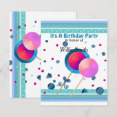 Lollipops und Süßigkeiten zum Geburtstag Einladung (Vorne/Hinten)