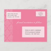 Lolly Pink und Gray Damask Save the Date Ankündigungspostkarte (Rückseite)