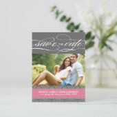 Lolly Pink und Gray Damask Save the Date Ankündigungspostkarte (Stehend Vorderseite)