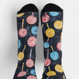 Lollypop Candy Sweet Chalk Zeichne Pattern Black Socken