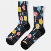 Lollypop Candy Sweet Chalk Zeichne Pattern Black Socken (Links)