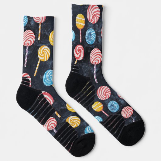 Lollypop Candy Sweet Chalk Zeichne Pattern Black Socken (Rechts)