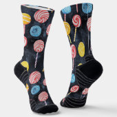 Lollypop Candy Sweet Chalk Zeichne Pattern Black Socken (Gewinkelt)