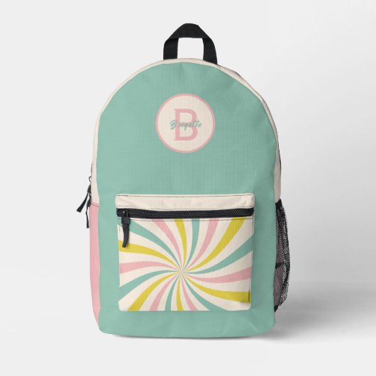 'Lollypop Vibes', Retro-Pastellwirbel Bedruckter Rucksack (Vorderseite)