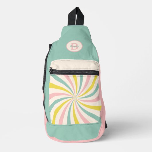 'Lollypop Vibes', Retro-Pastellwirbel Crossbody Bag (Vorderseite)