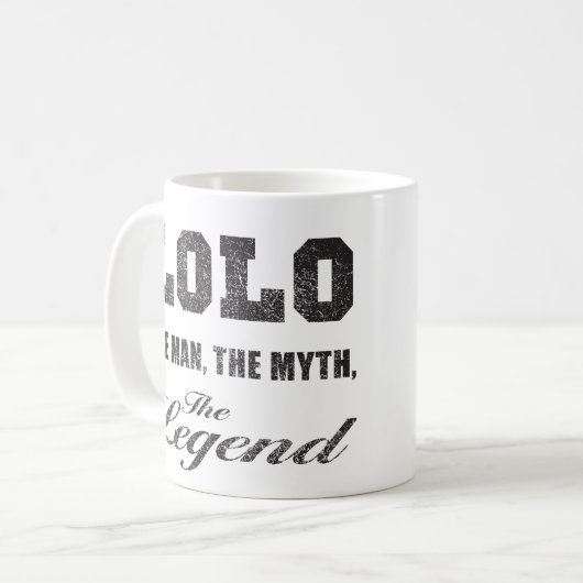 Lolo Mann-Mythos-Legende Kaffeetasse (Vorderseite Links)