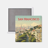 Lombard Street, San Francisco | Vintage Retro Magnet (Vorderseite/Rückseite)