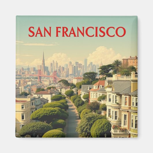 Lombard Street, San Francisco | Vintage Retro Magnet (Vorne)