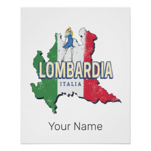 Lombardei Italien Retro-Regionskarte Vintage-Souve Poster