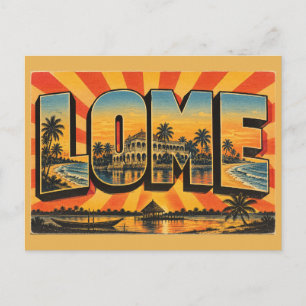 Lome-Palast-Lagune-Palmküste-Reise-Kunst im Vintag Postkarte