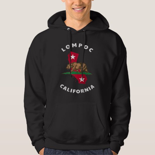 Lompoc California CA Flag and Bear Badge Souvenir  Hoodie (Vorderseite)