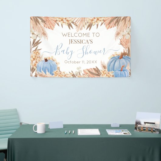 Lona Boho Pampas Blue Pumpkin baby shower Welcome Banner (Messeveranstaltung)