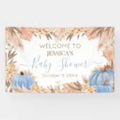 Lona Boho Pampas Blue Pumpkin baby shower Welcome Banner (Horizontal)