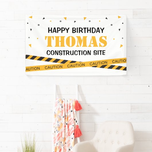Lona Caution Construction Site Birthday backdrop Banner (Insitu)