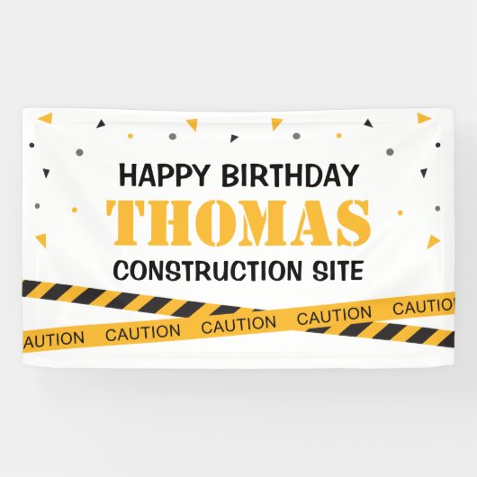 Lona Caution Construction Site Birthday backdrop Banner (Horizontal)