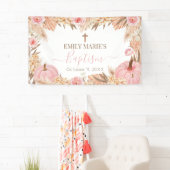 Lona Floral Boho Pampas Pink Pumpkin baptism Banner (Insitu)