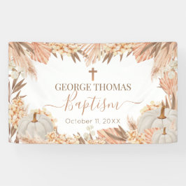 Lona Floral Boho Pampas White Pumpkin baptism Banner