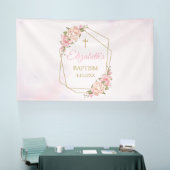 Lona Geometric Pink Floral Baptism Backdrop Banner (Messe)
