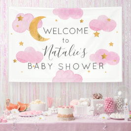 Lona Moon & Stars nubes rosas, pancarta de ducha d Banner