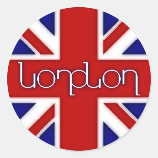 "London"-Ambigramm unter britischer Flagge Runder Aufkleber