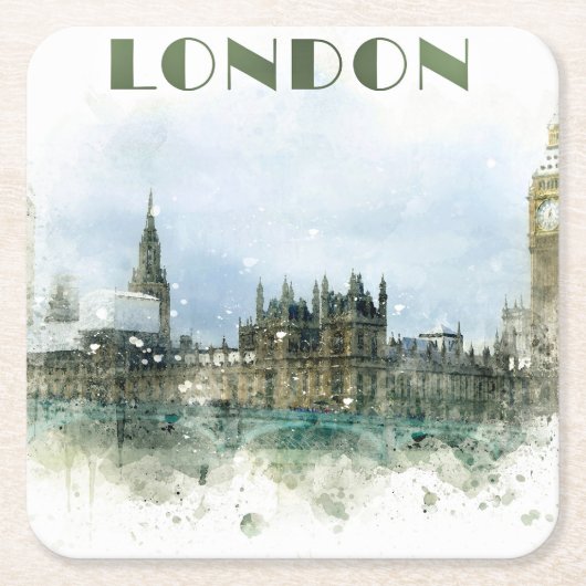 London Aqucolor Illustration Rechteckiger Pappuntersetzer (Vorderseite)