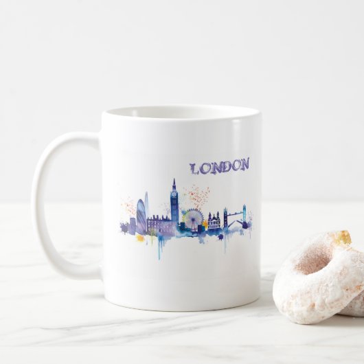 London Art Watercolor Painting Kaffeetasse (Mit Donut)