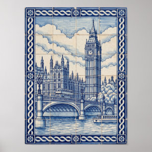 London Big Ben Blau Portugiesische Azulejo Kunst Poster