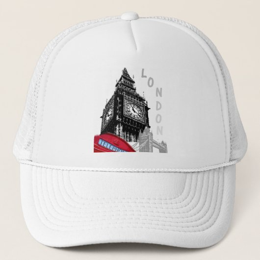 London Big Ben Clock Tower Red Telefone Box Truckerkappe (Vorderseite)