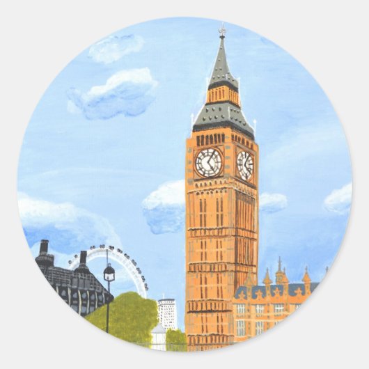 London Big Ben Runder Aufkleber (Vorderseite)