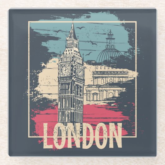 London Big Ben: Typografisches Poster Glasuntersetzer (Vorderseite)