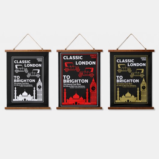 London bis Brighton Veteran Car Run Wandteppich Mit Holzrahmen (Dreifach)