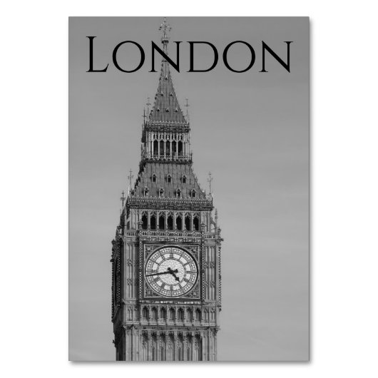 London Black and White Big Ben Wedding Tischnummer (Vorderseite)