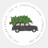 London Black Cab Christmas Tree Taxi Adresse Runder Aufkleber (Vorderseite)
