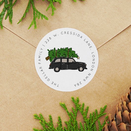 London Black Cab Christmas Tree Taxi Adresse Runder Aufkleber